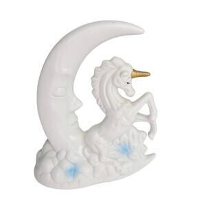 Vintage Unicorn Moon Figurine White Ceramic Fantasy Decor Taiwan 10in